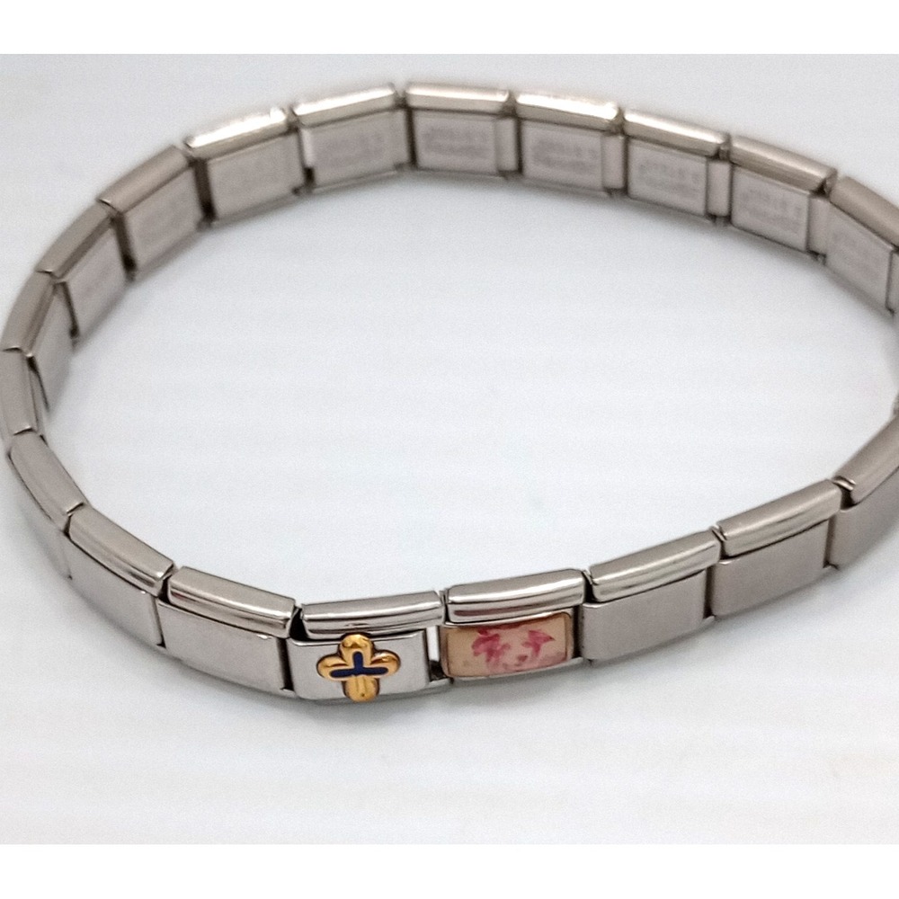 Zoppini Stainless Steel Stretch 21 links Bracelet Italian Charm Cross Dog 8"